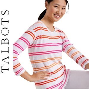 TALBOTS Cross Back Top Bashful Stripe 3/4 sleeves Misses Extra Large NWT